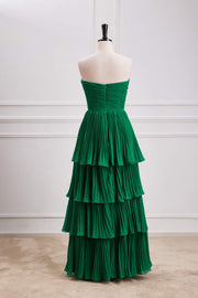Hunter Green Strapless A-line Layers Long Prom Dress