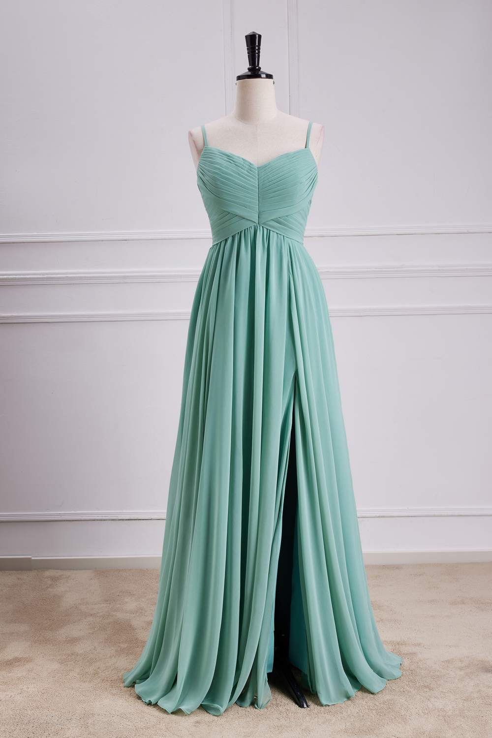 slim fit dress slacks Sage Green Spaghetti Straps A-Line Long Bridesmaid Dress with Slit Sage Green / Custom Size