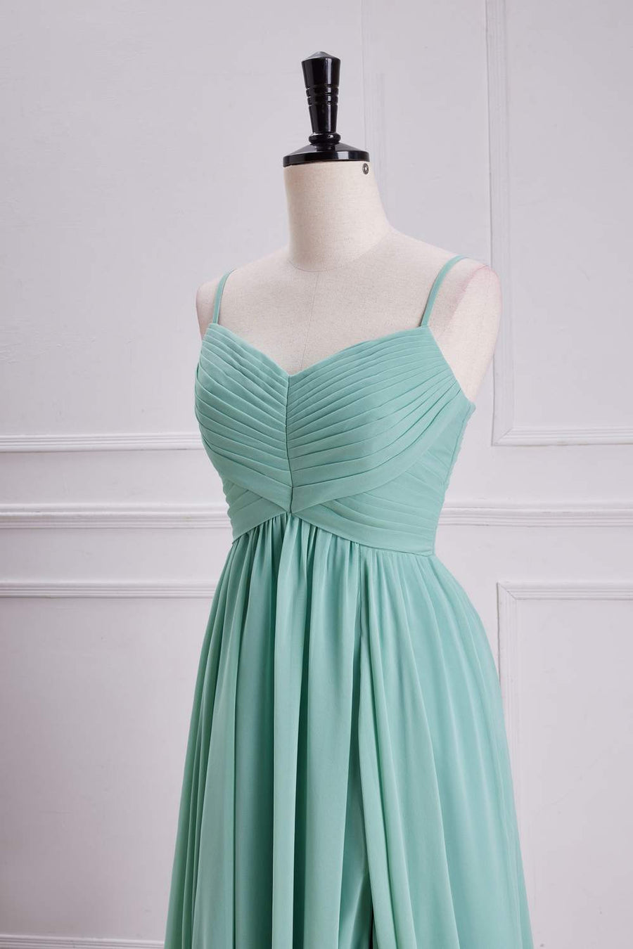 Sage Green Spaghetti Straps A-line Long Bridesmaid Dress with Slit Sage Green / Custom Size Sage Green Spaghetti Straps A-line Long Bridesmaid Dress with Slit Sage Green / Custom Size