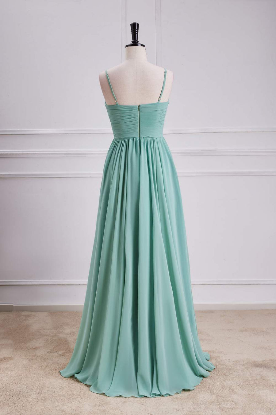 Sage Green Spaghetti Straps A-line Long Bridesmaid Dress with Slit | Joyofdress Sage Green Spaghetti Straps A-line Long Bridesmaid Dress with Slit | Joyofdress