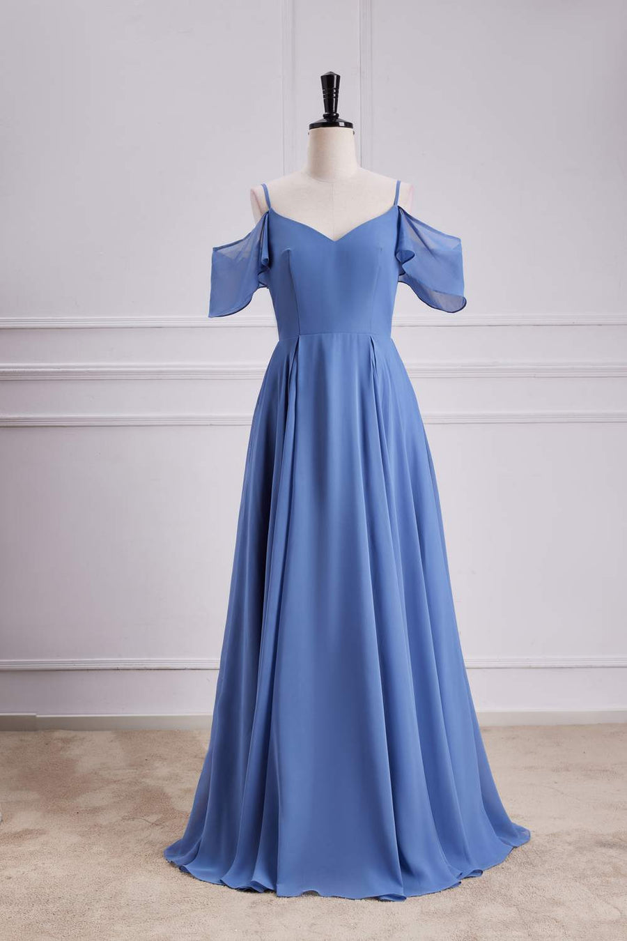 Blue Cold Shoulder A-line Long Bridesmaid Dress | Joyofdress Blue Cold Shoulder A-line Long Bridesmaid Dress | Joyofdress