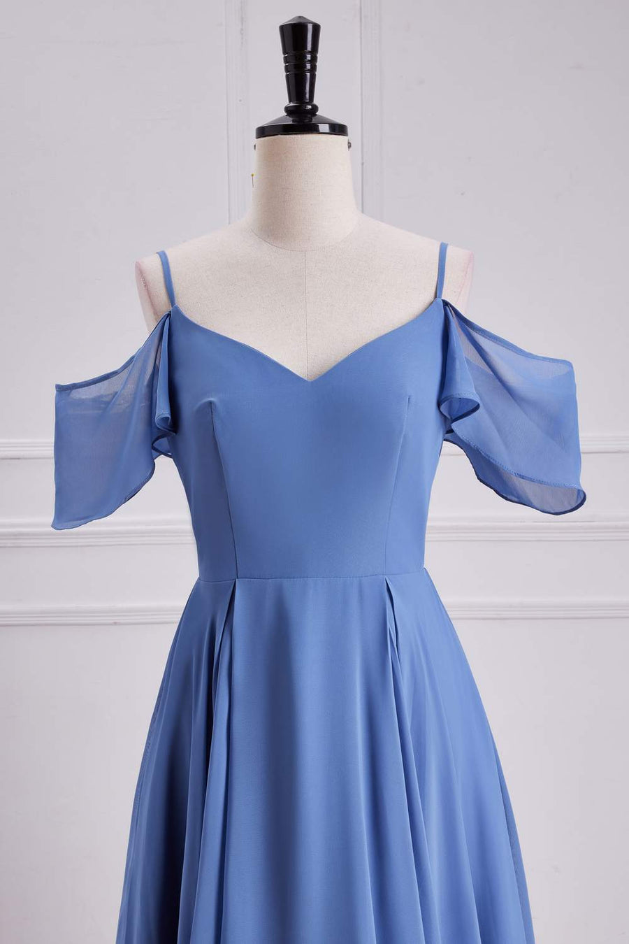 Blue Cold Shoulder A-line Long Bridesmaid Dress Blue / US 16 Blue Cold Shoulder A-line Long Bridesmaid Dress Blue / US 16