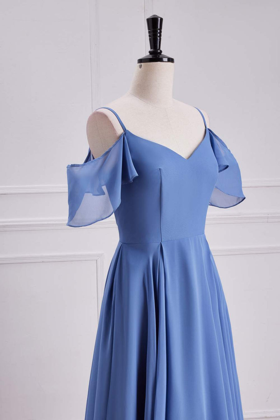 Blue Cold Shoulder A-line Long Bridesmaid Dress Blue / US 16 Blue Cold Shoulder A-line Long Bridesmaid Dress Blue / US 16