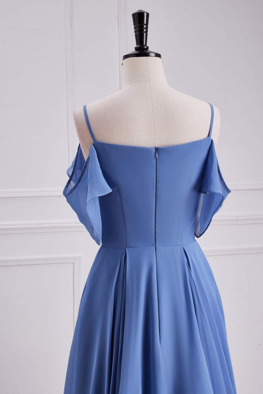 Blue Cold Shoulder A-line Long Bridesmaid Dress