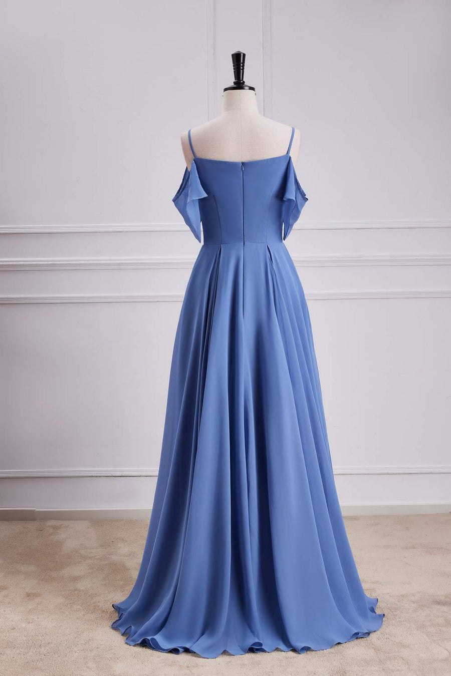 Blue Cold Shoulder A-line Long Bridesmaid Dress | Joyofdress Blue Cold Shoulder A-line Long Bridesmaid Dress | Joyofdress