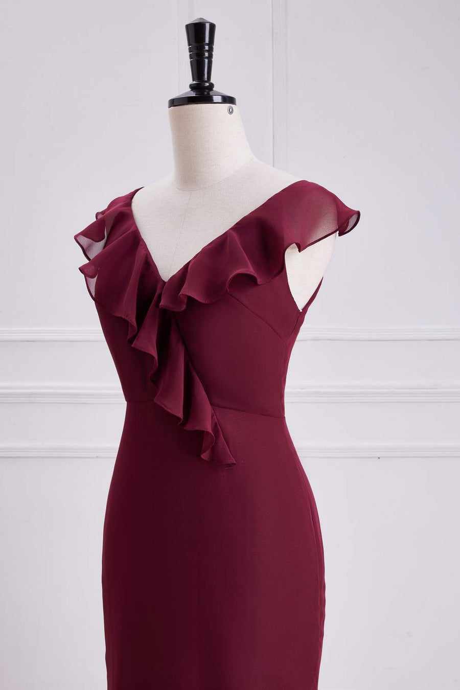Wine Red Ruffled Mermaid Layers Long Bridesmaid Dress Wine Red / US 2 Wine Red Ruffled Mermaid Layers Long Bridesmaid Dress Wine Red / US 2