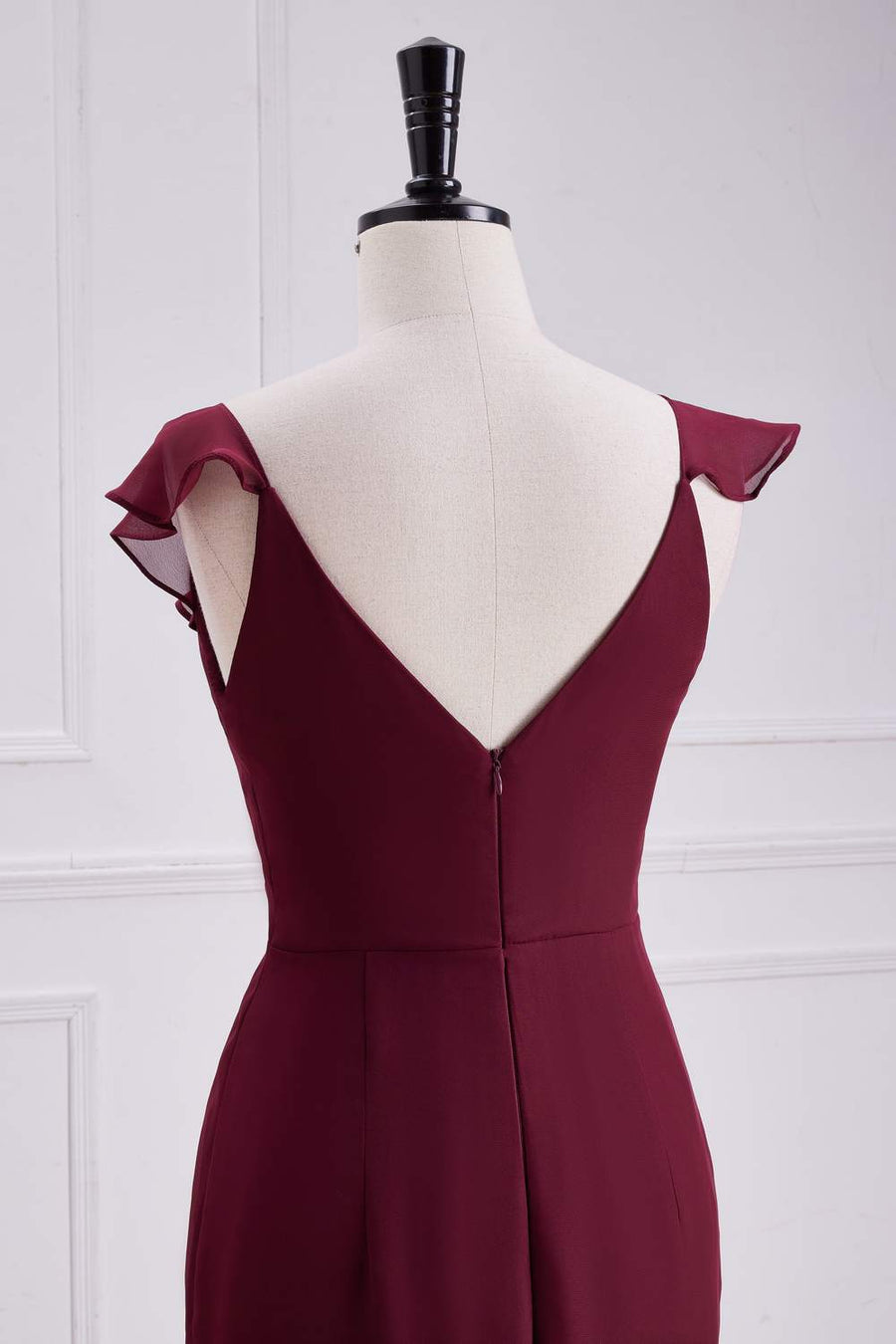 Wine Red Ruffled Mermaid Layers Long Bridesmaid Dress