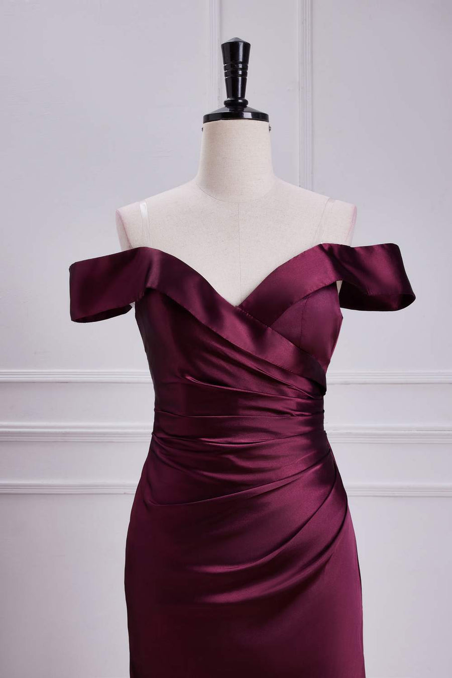 Raspberry Off-Shoulder Satin Mermaid Long Bridesmaid Dress Custom Color / US 16 Raspberry Off-Shoulder Satin Mermaid Long Bridesmaid Dress Custom Color / US 16