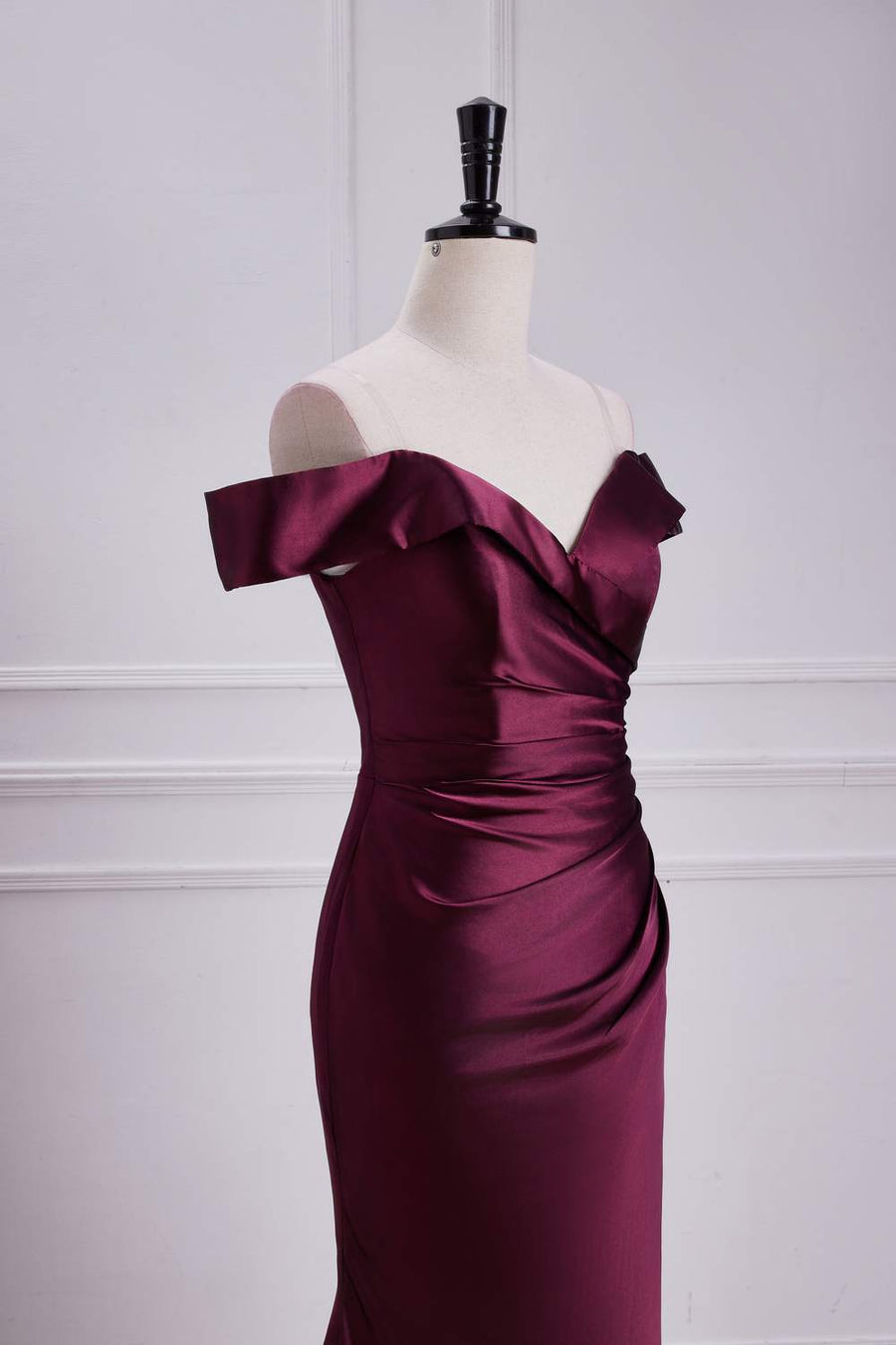 Raspberry Off-Shoulder Satin Mermaid Long Bridesmaid Dress Custom Color / US 16 Raspberry Off-Shoulder Satin Mermaid Long Bridesmaid Dress Custom Color / US 16