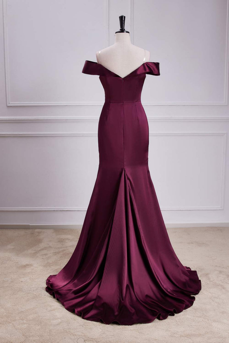 Raspberry Off-Shoulder Satin Mermaid Long Bridesmaid Dress | Joyofdress Raspberry Off-Shoulder Satin Mermaid Long Bridesmaid Dress | Joyofdress