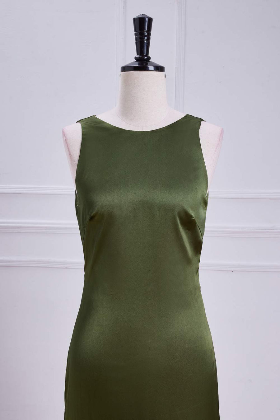 Olive Sleeveless Mermaid Satin Bow Tie Calf-Length Bridesmaid Dress