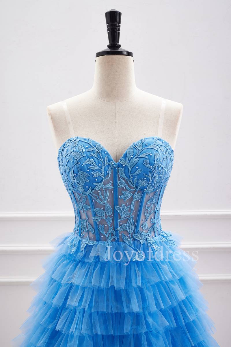 Sweetheart Applique Blue Multi-Layers Tulle Homecoming Dress