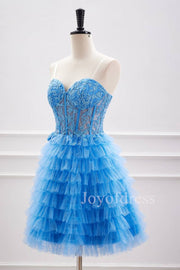 Sweetheart Applique Blue Multi-Layers Tulle Homecoming Dress