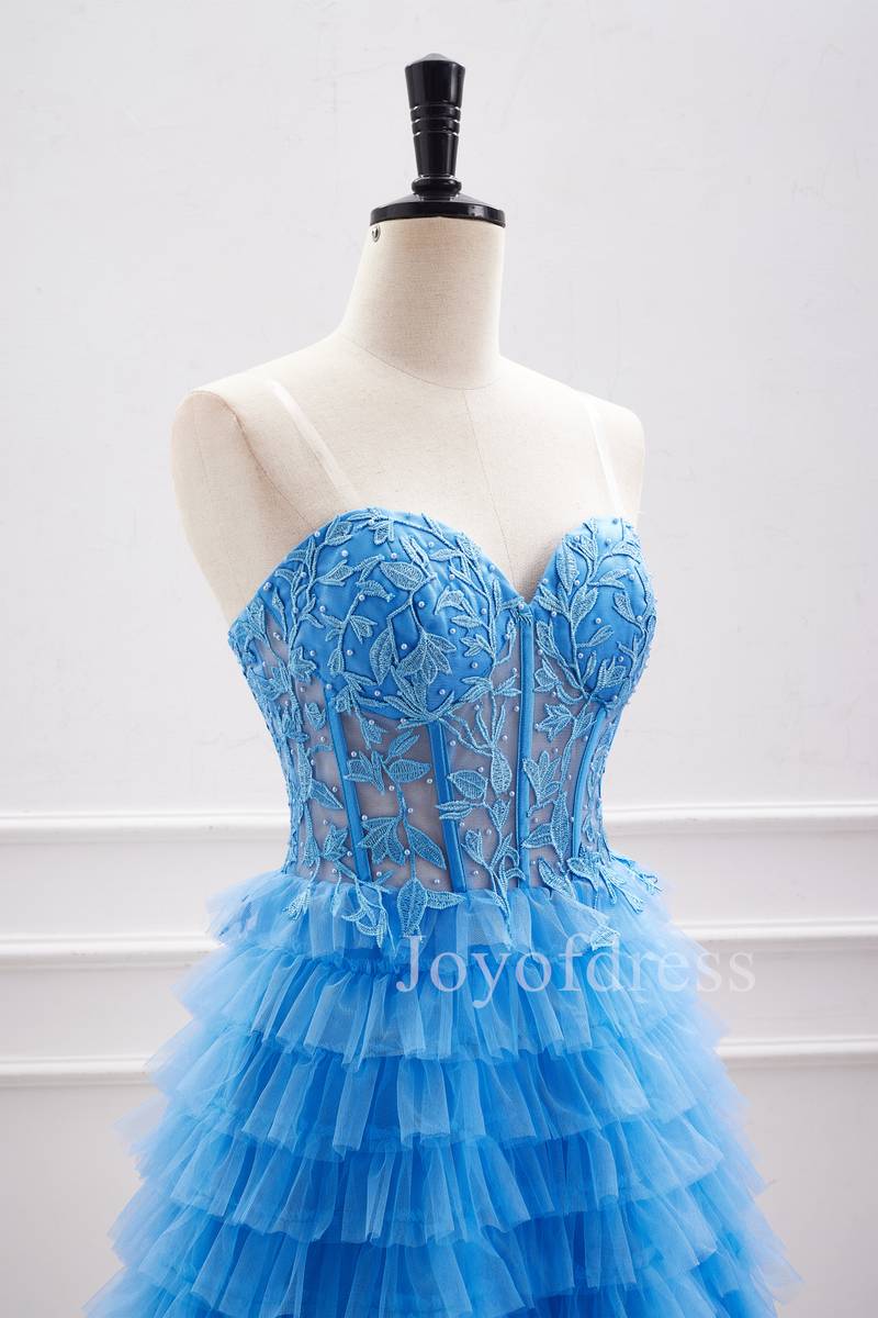 Sweetheart Applique Blue Multi-Layers Tulle Homecoming Dress