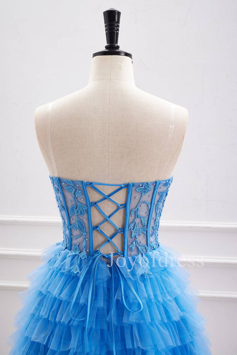 Sweetheart Applique Blue Multi-Layers Tulle Homecoming Dress