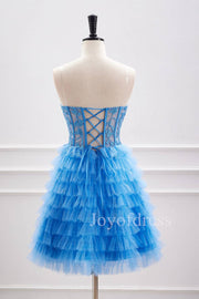 Sweetheart Applique Blue Multi-Layers Tulle Homecoming Dress