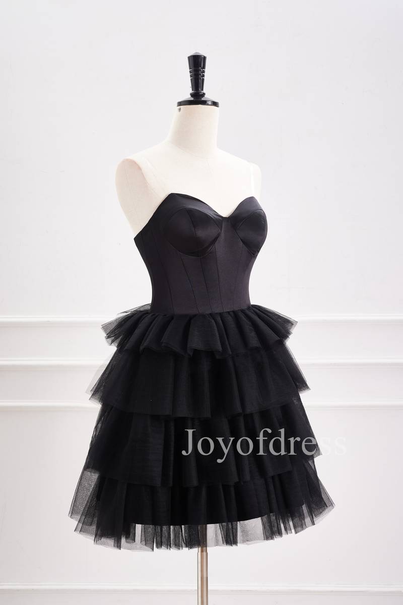 black corset hoco dress Sweetheart Black Corset Tiered A-Line Short Homecoming Dress Black / US 2