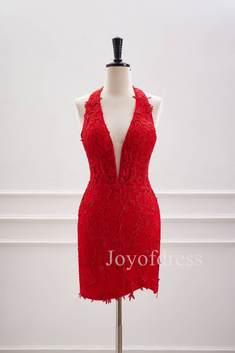 Halter Red Corset Appliques Backless Bodycon Dress