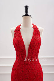 Halter Red Corset Appliques Backless Bodycon Dress