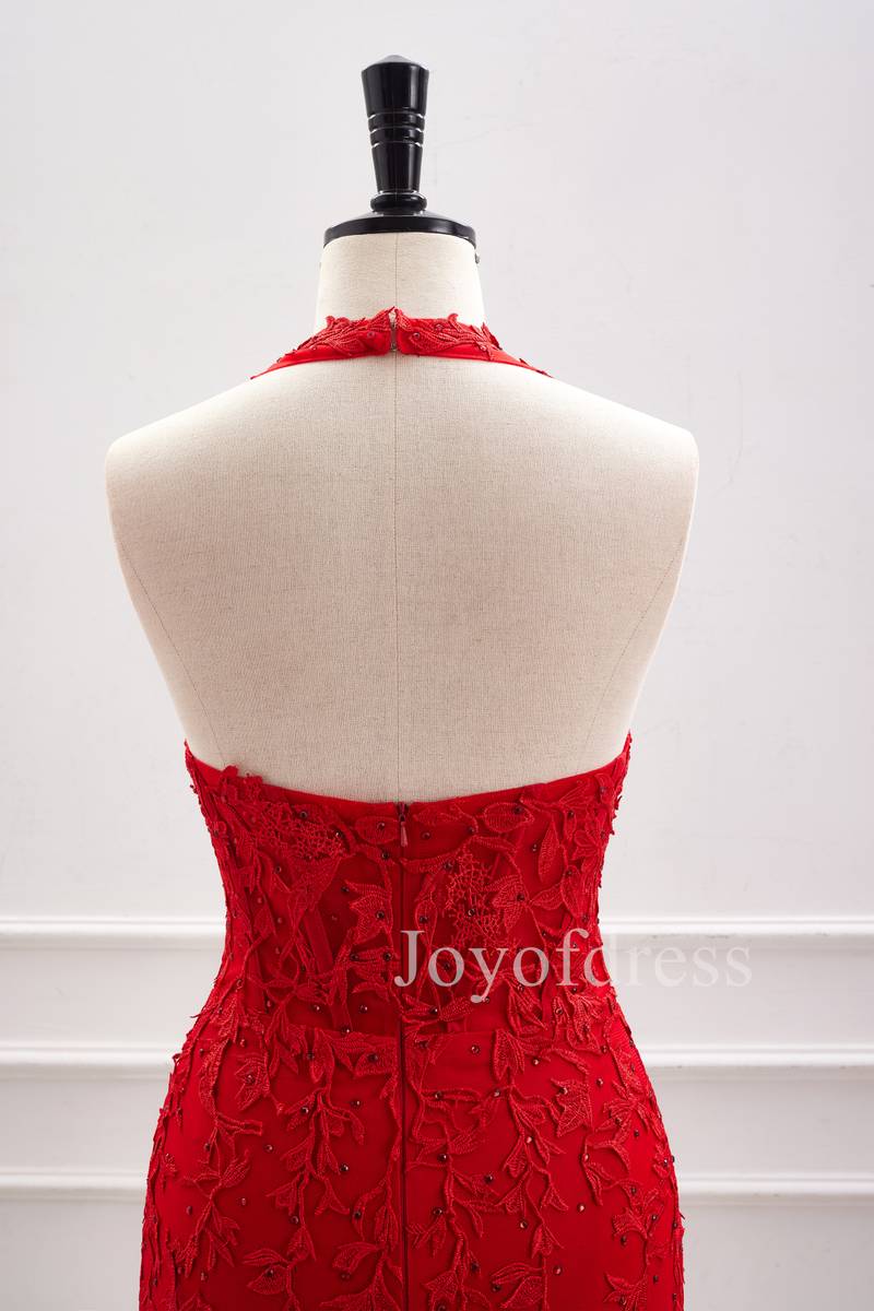 Halter Red Corset Appliques Backless Bodycon Dress