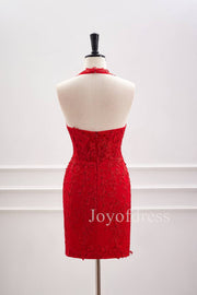 Halter Red Corset Appliques Backless Bodycon Dress