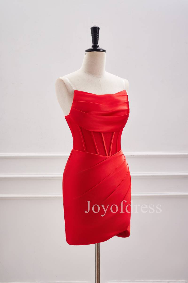 Strapless Red Lace-Up Ruched Mini Dress
