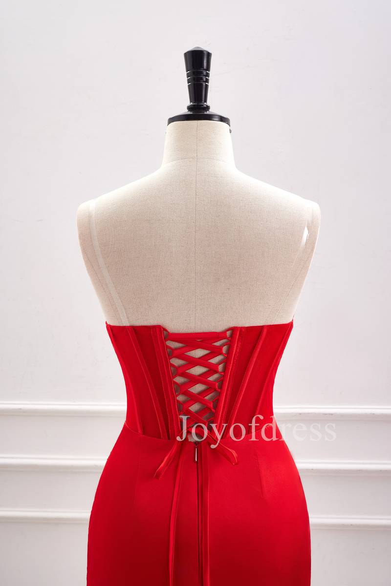 Strapless Red Lace-Up Ruched Mini Dress Red / US 8 Strapless Red Lace-Up Ruched Mini Dress Red / US 8