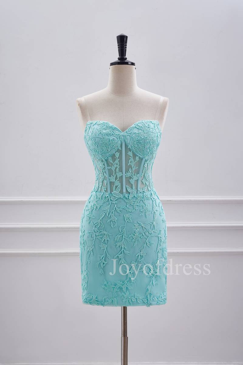 Fitted Aqua Blue Appliques Short Homecoming Dress Aqua Blue / US 4 Fitted Aqua Blue Appliques Short Homecoming Dress Aqua Blue / US 4