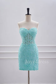 Fitted Aqua Blue Appliques Short Homecoming Dress