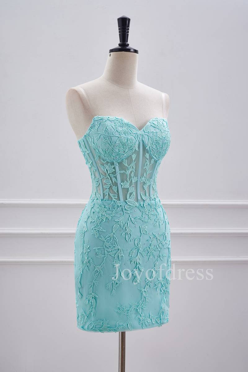 Fitted Aqua Blue Appliques Short Homecoming Dress