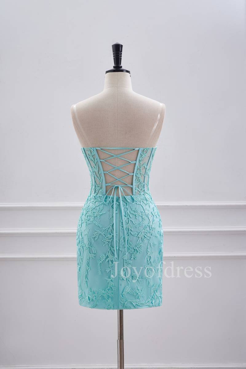 Fitted Aqua Blue Appliques Short Homecoming Dress