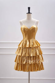 Metallic Gold Corset A-Line Layered Short Homecoming Dress