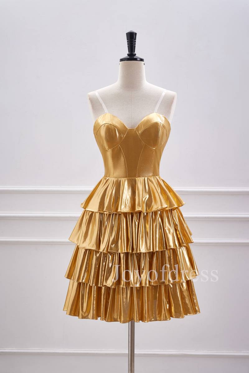 Metallic Gold Corset A-Line Layered Short Homecoming Dress