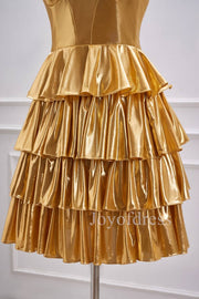 Metallic Gold Corset A-Line Layered Short Homecoming Dress