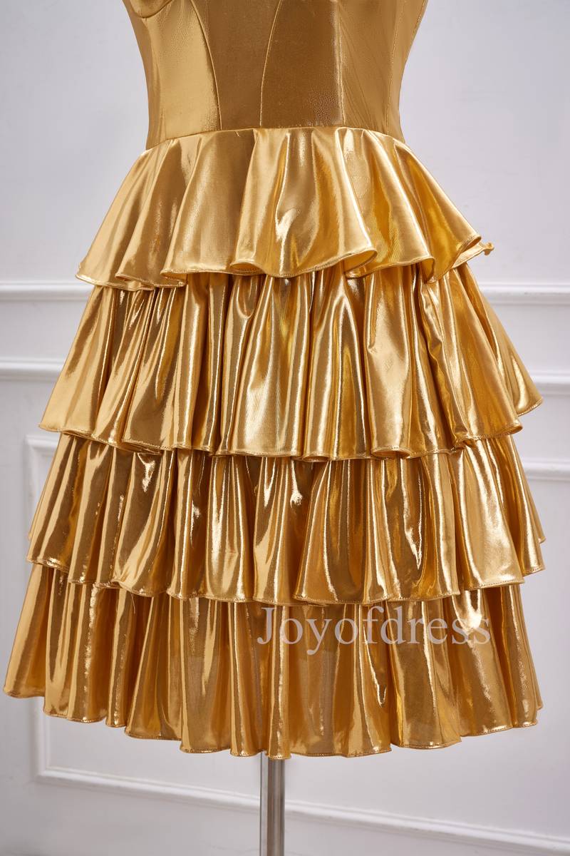 Metallic Gold Corset A-Line Layered Short Homecoming Dress