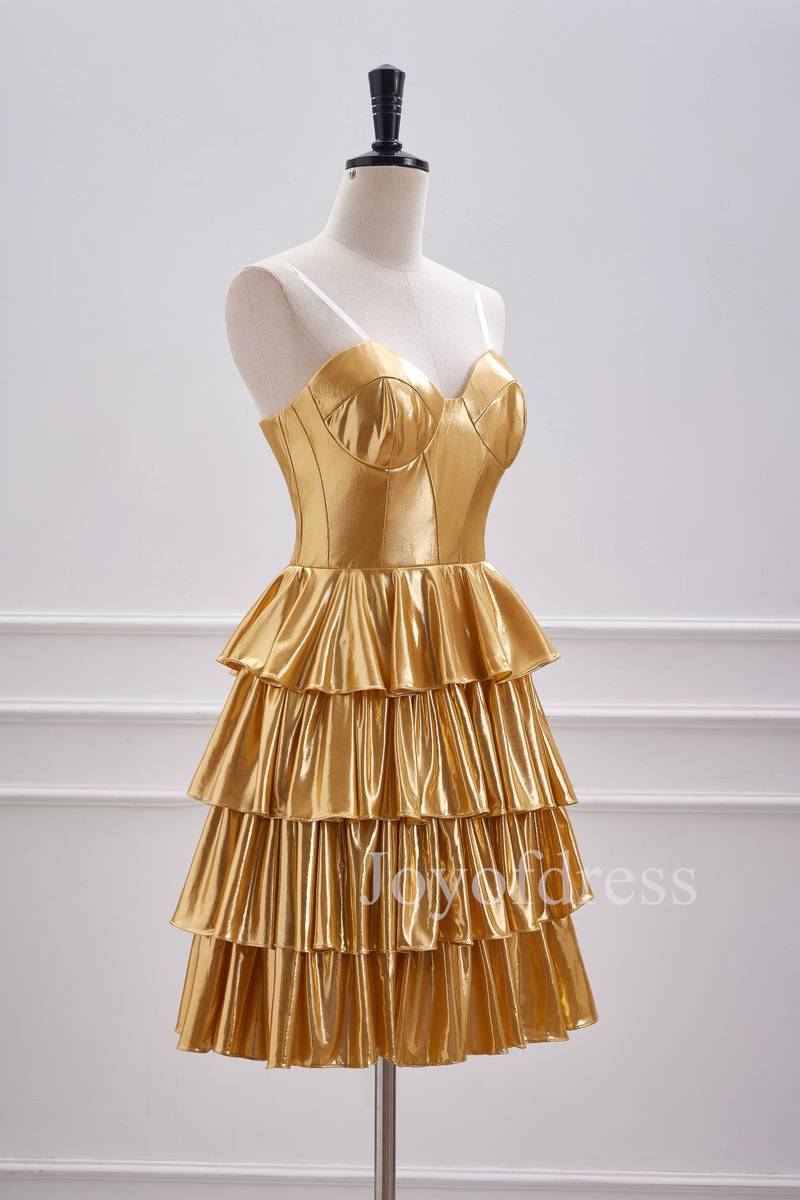 Sweetheart Gold Metallic A-Line Ruffle Homecoming Dress Gold / 2 Sweetheart Gold Metallic A-Line Ruffle Homecoming Dress Gold / 2