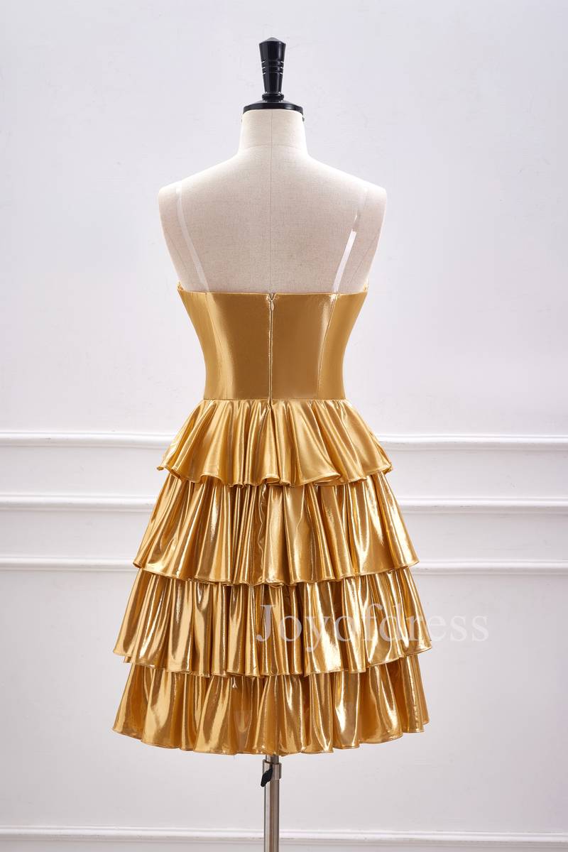 Metallic Gold Corset A-Line Layered Short Homecoming Dress