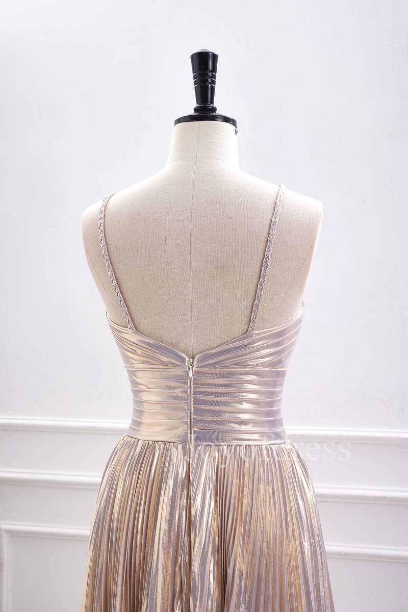 Champagne Metallic Halter Pleated Short Homecoming Dress