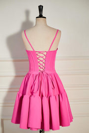 Hot Pink A-line Ruffled Lace-Up Homecoming Dress