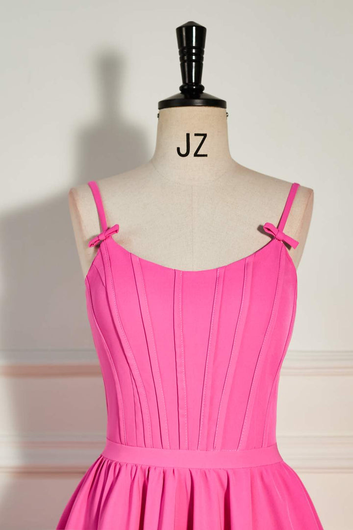 Classy Pink Satin A Line Halter Ruffle Homecoming Dress Cocktail Dress Y8879