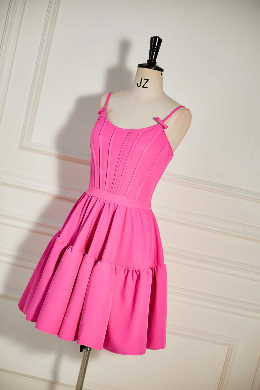 Hot Pink A-line Ruffled Lace-Up Homecoming Dress