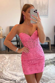 Sexy Bodycon Strapless Lace Mini Party Dress Homecoming Dresses