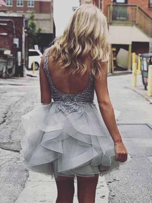 gray homecoming dresses Grey Beaded Lace Spaghetti Strap Dama Dresses hc138 Grey / 22W this dress is sure to make you feel like the star of the show. A-Line Scoop Laci Backless Appliques