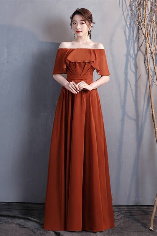 4 Styles Rust Orange Chiffon Long Mismatched Bridesmaid Dresses - Joyofdress