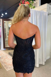 Bateau Strapless Bodycon Fully Lace Short Homecoming Dress