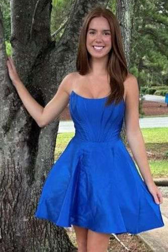 Strapless Pink Satin A-Line Short Princess Homecoming Dress Blue / US 10 Strapless Pink Satin A-Line Short Princess Homecoming Dress Blue / US 10