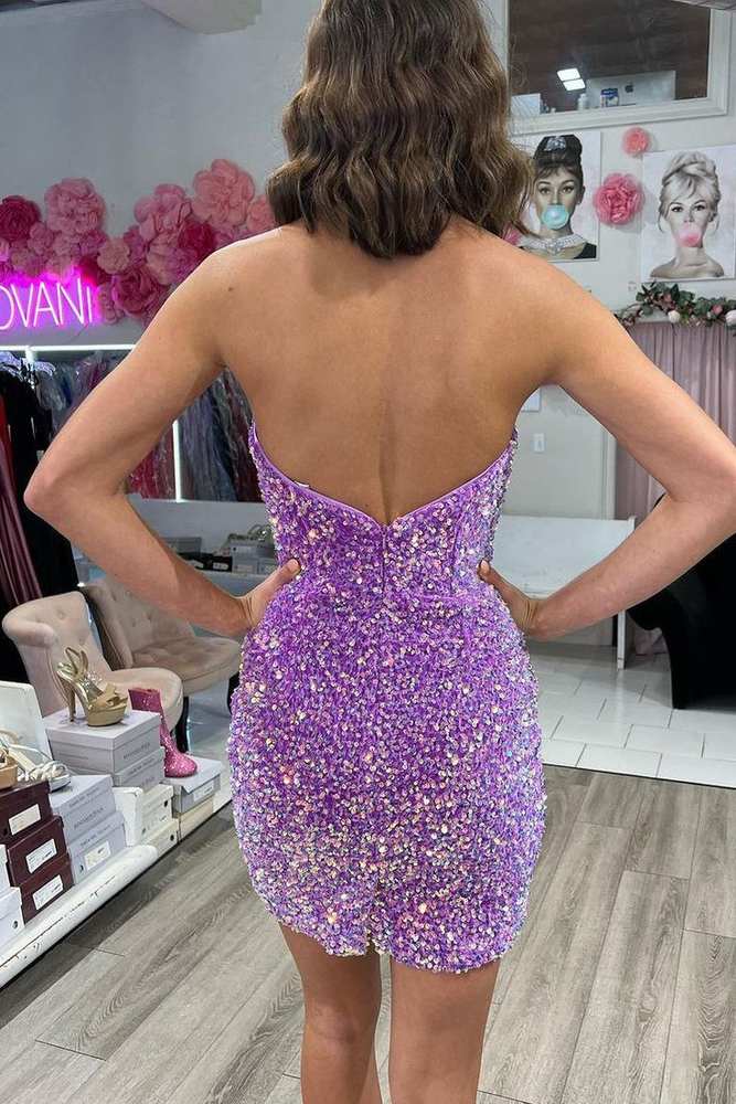 Purple Sweetheart Homecoming Dresses Sequined Mini Party Gown