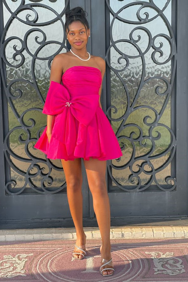 cute dresses strapless Yellow Short Homecoming With Bowknot Hoco Dress Standard size Candy Strapless Layered Ruffle Hem