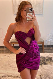 Metallic Fuchsia Bodycon Hollow-out Halter Homecoming Dress