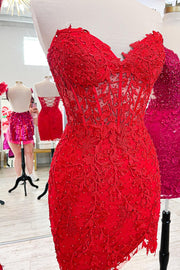 Blush Pink Strapless Sheath Appliques Tulle Homecoming Dress